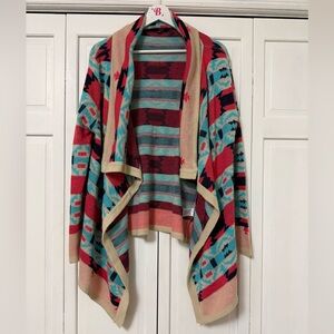 B Sharp Aztec Asymmetrical Hem Open Front Cardigan Mohair Blend Western Country